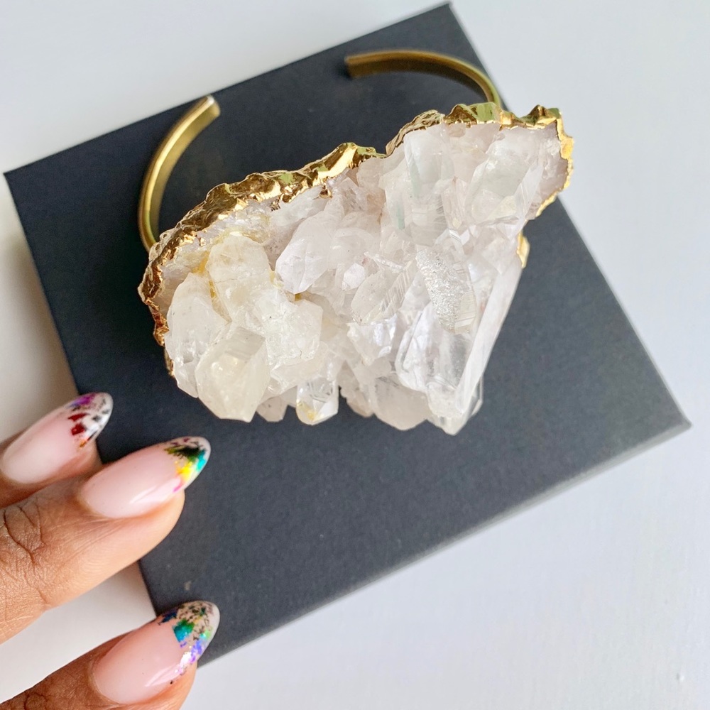 Crystal Quartz Cluster Cuff Bracelet
